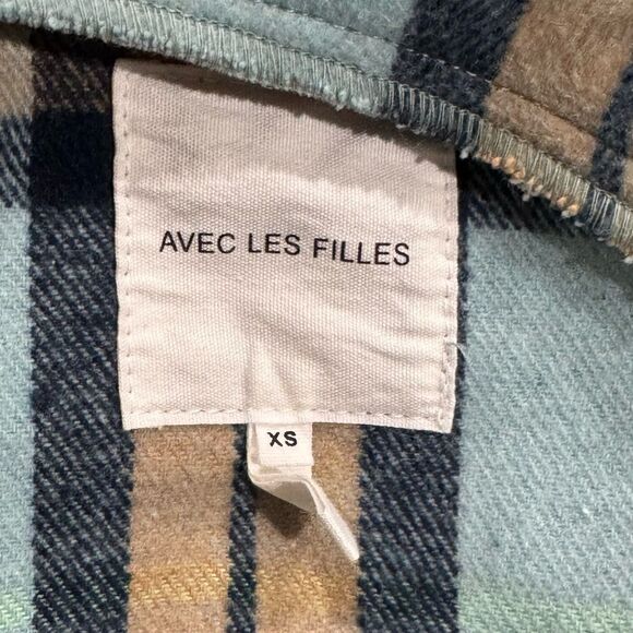 Anthropologie Avec Les Filles Blue Boxy Plaid Shirt Shacket Jacket Women’s XS - Picture 2 of 3